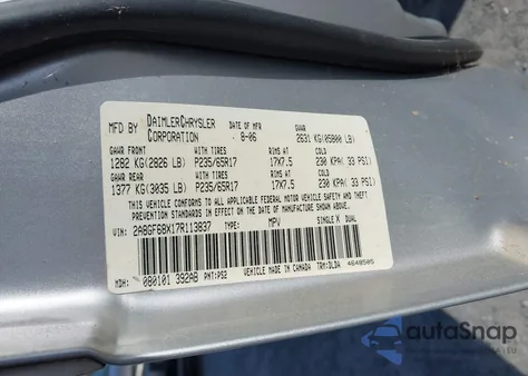 2007 Chrysler Pacifica Touring from USA, damaged, VIN 2A8GF68X17R113837